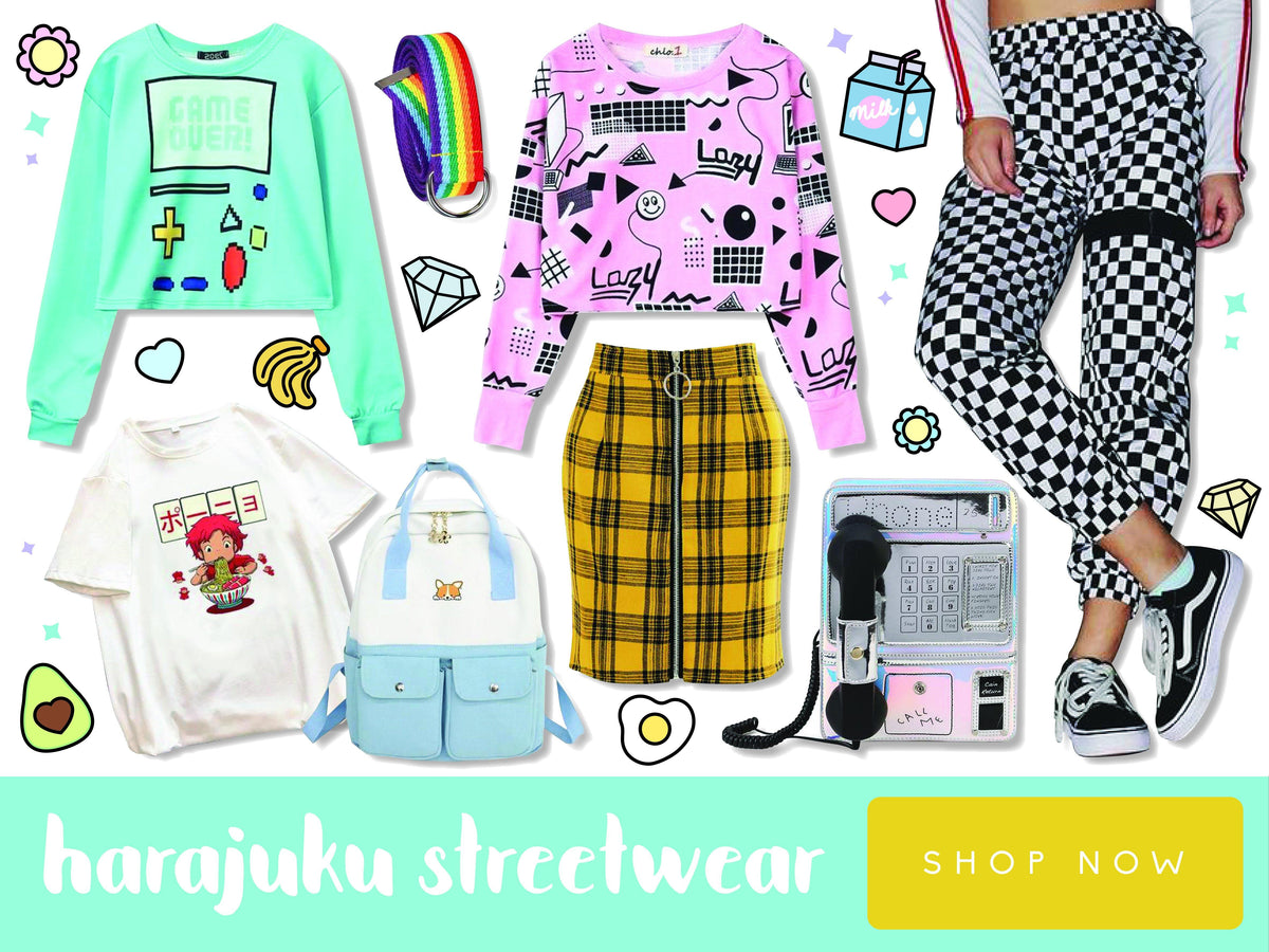 Harajuku Girls in KRY Clothing Ears Cropped Hoodie, Killstar, Funky Fruits,  Garters, Qooza & Jamie Ank – Tokyo Fashion