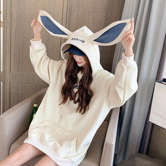 Big Ear Soft Bunny Hoodie (Pink, Black, Beige)