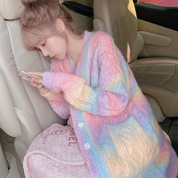 Rainbow Knitted Oversized Cardigan - Tokyo Dreams
