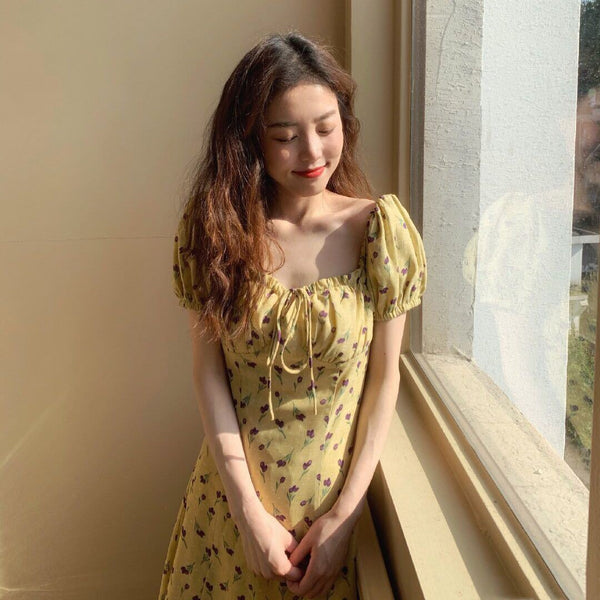 Little Cherry Korean Yellow Sundress - Tokyo Dreams