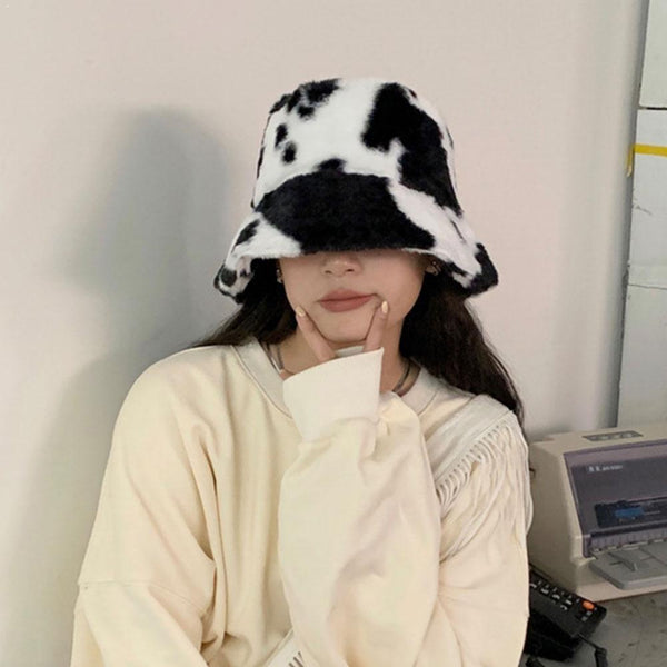 Cow Print Kawaii Bucket Hat (White, Pink) Hat Tokyo Dreams 
