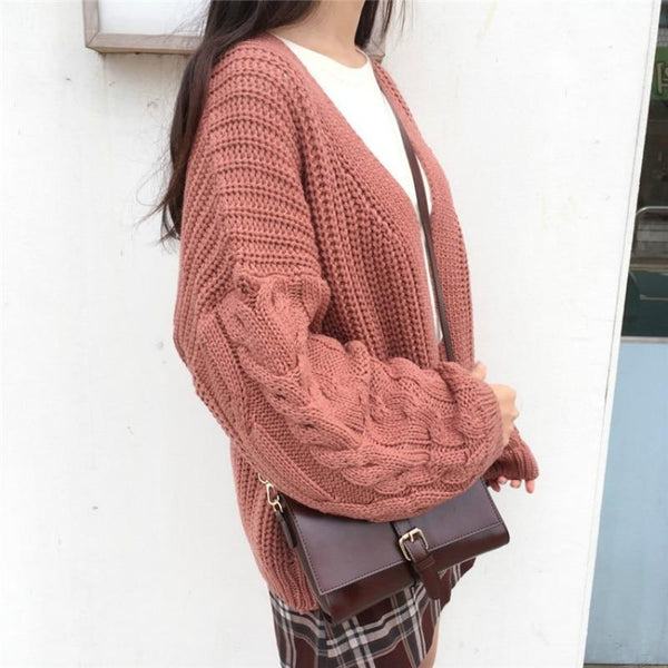 Kawaii Classic Knitted Chic Cardigan (Red, Brown) - Tokyo Dreams