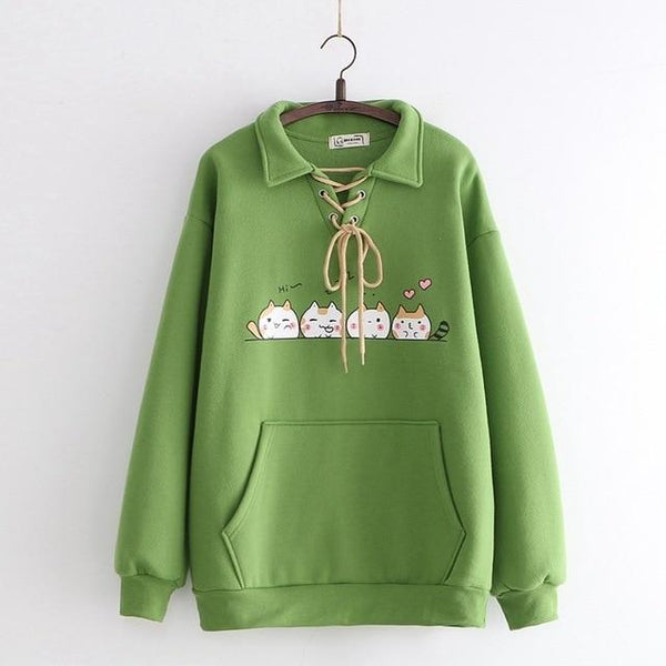 Anime Kittens Turndown Collar Sweater - Tokyo Dreams