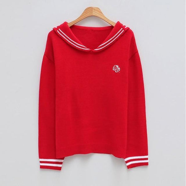 Sailor Collar Strawberry Milk Sweater - Tokyo Dreams