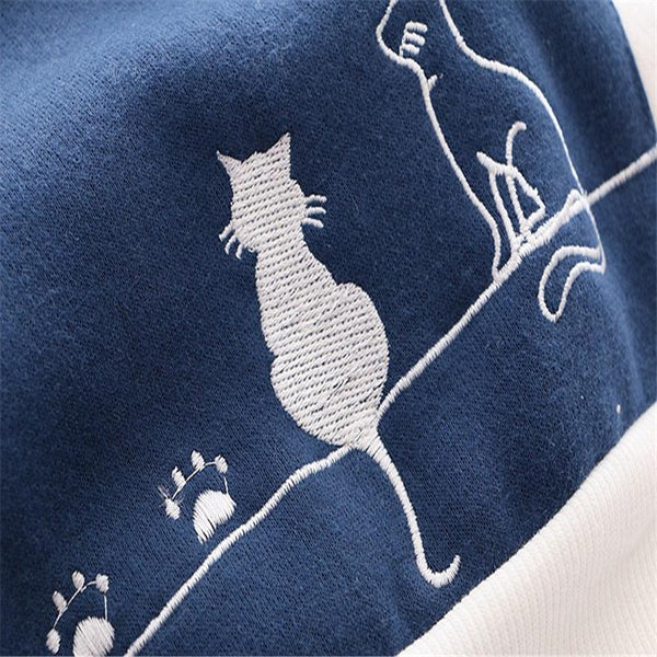 Hanging Kitties Embroidered Cartoon Hoodie - Tokyo Dreams