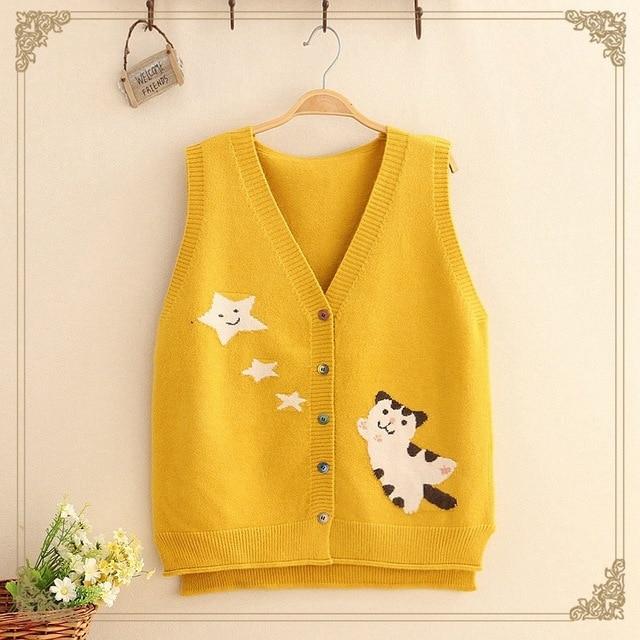 Cartoon Kitten Kawaii Vest (5 colors) Vest Tokyo Dreams One Size Yellow 