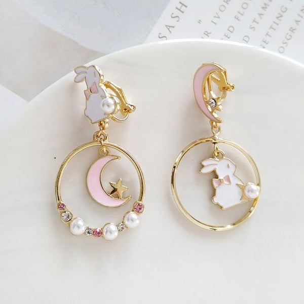 Bunny Moon Kawaii Earrings (Pink, Blue) - Tokyo Dreams