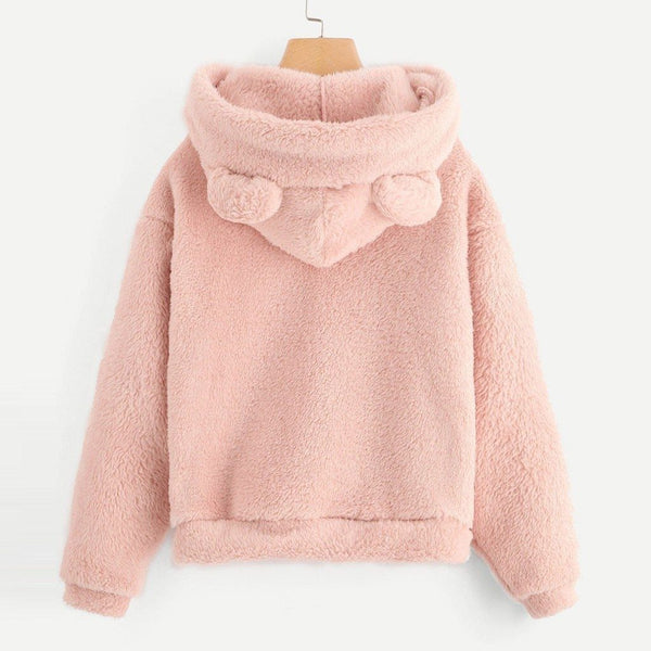 Fluffy Bear Soft Fleece Hoodie (Pink, Black, Grey) - Tokyo Dreams