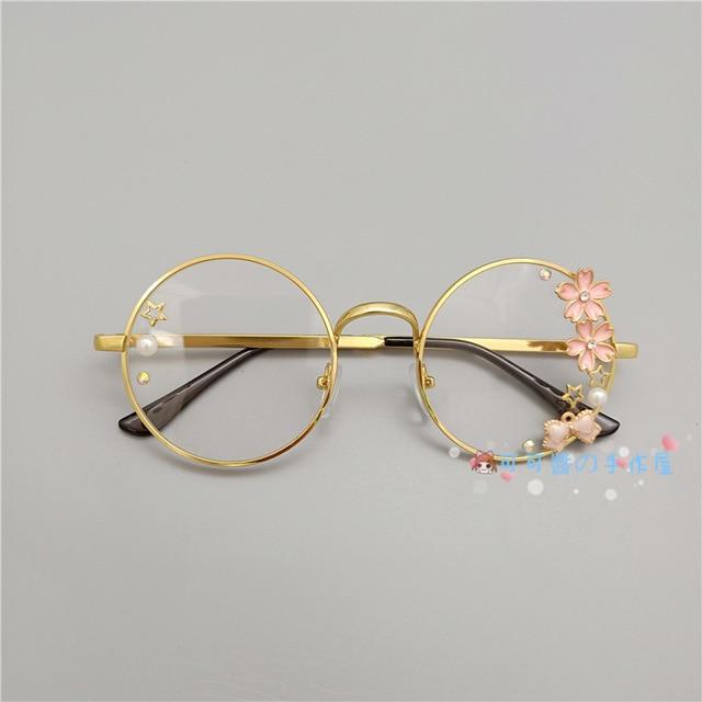 Kawaii Girl Japanese Style Glasses (20 styles) Glasses Tokyo Dreams Gold(Cherry Blossom) 
