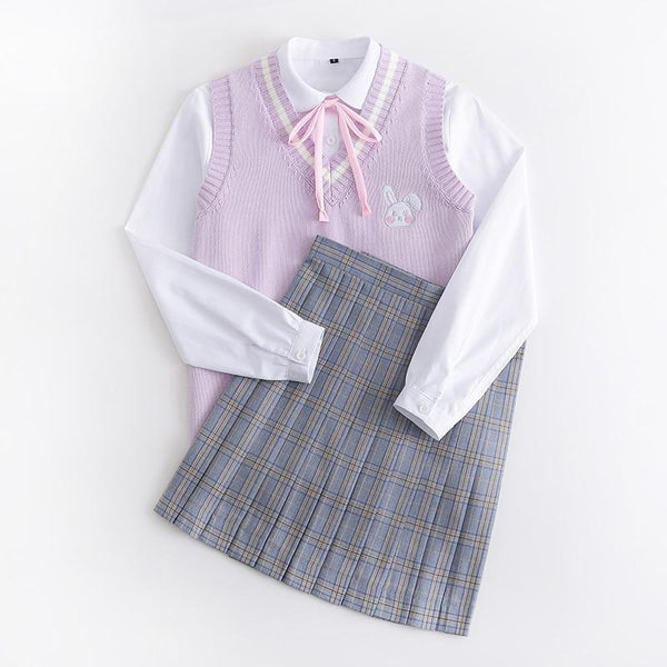 Little Animal Schoolgirl Sweater Vest (Pink, Blue, Purple) - Tokyo Dreams
