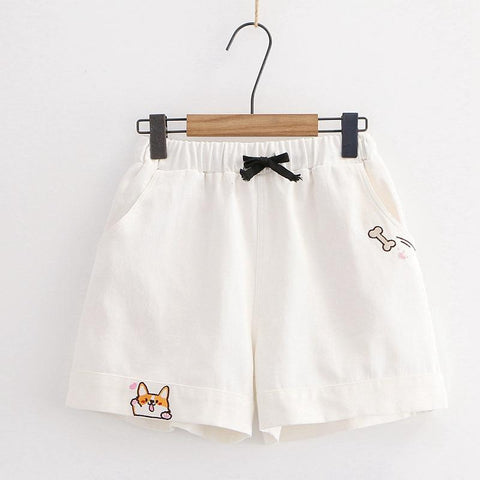 Mori Girl Summer Corgi Shorts (White, Black) Shorts Tokyo Dreams 