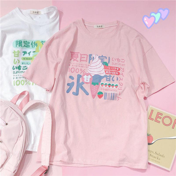 Harajuku Ice Cream Kawaii Tee (Pink, White) T-Shirt Tokyo Dreams 