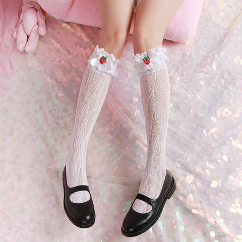 Kawaii Strawberry Knee High Socks (5 Colors) Socks Tokyo Dreams White ONE Size 