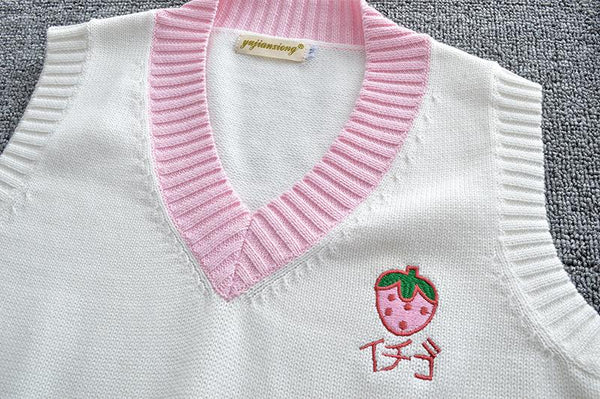 Kawaii Girl Preppy Vest (Pink, White, Yellow) - Tokyo Dreams