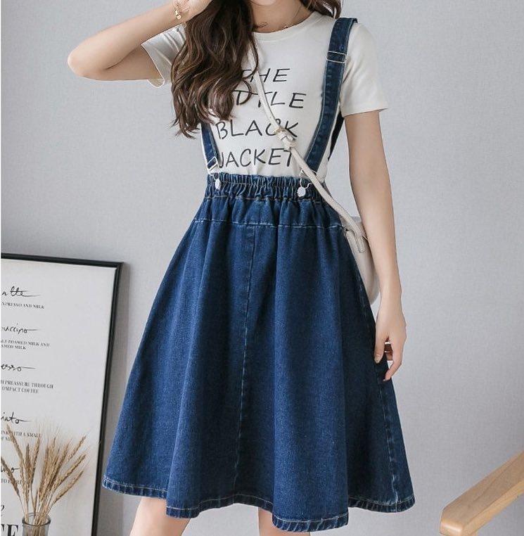 Cutsie Denim Suspender Skirt (Dark, Light) Skirt Tokyo Dreams Blue S 