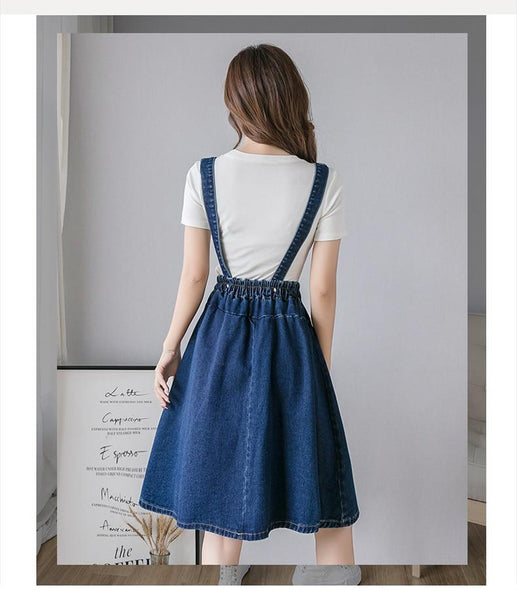 Cutsie Denim Suspender Skirt (Dark, Light) Skirt Tokyo Dreams 