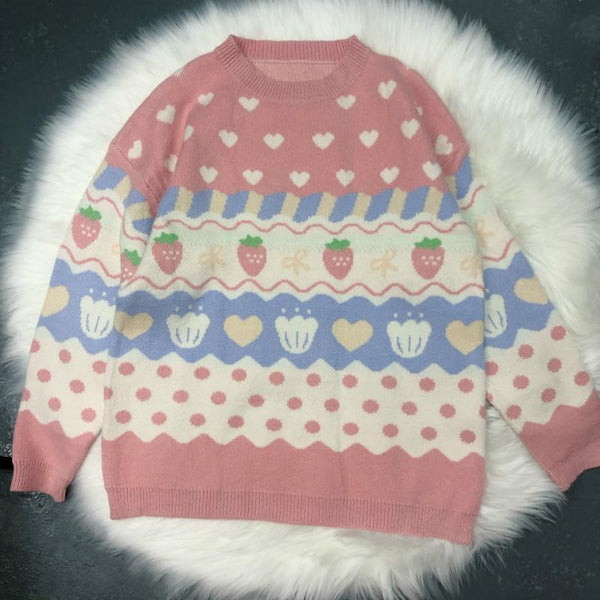 Kawaii Girl Knitted Strawberry Sweater - Tokyo Dreams