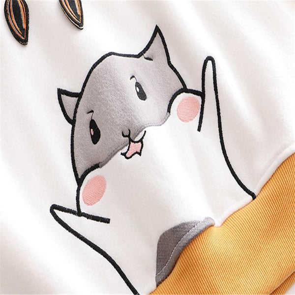 Kawaii Hamster Cartoon Hoodie (Yellow, Grey) - Tokyo Dreams