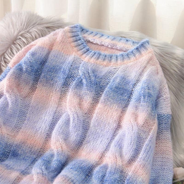 Rainbow Knitted Oversized Sweater (Pink, Blue) - Tokyo Dreams