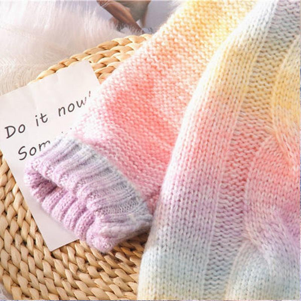 Rainbow Knitted Oversized Sweater (Pink, Blue) - Tokyo Dreams