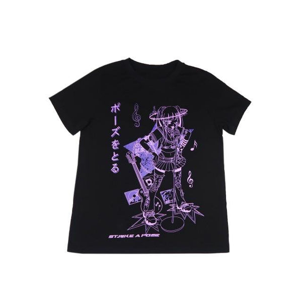 Harajuku Goth Anime Neon Tee (Black, White) T-Shirt Tokyo Dreams Black XXL 