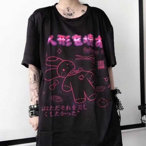 Neon Bunny Harajuku Goth Tee T-Shirt Tokyo Dreams Black XXL 