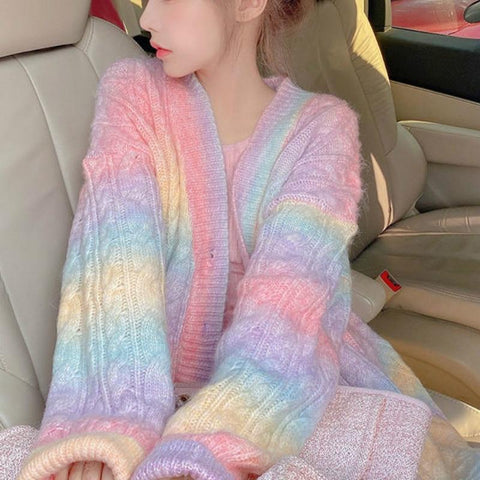 Rainbow Knitted Oversized Cardigan - Tokyo Dreams