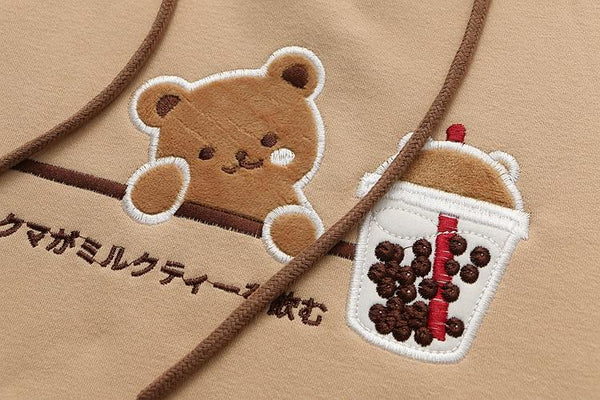 Boba Bear Kawaii Hoodie (Brown, Khaki) - Tokyo Dreams