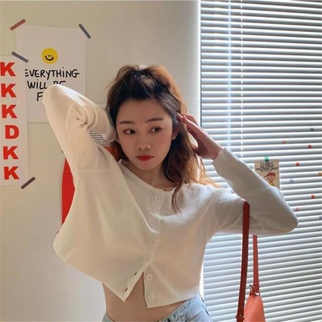 Korean Crop Top Cardigan (9 colors) Cardigan Tokyo Dreams One Size White 