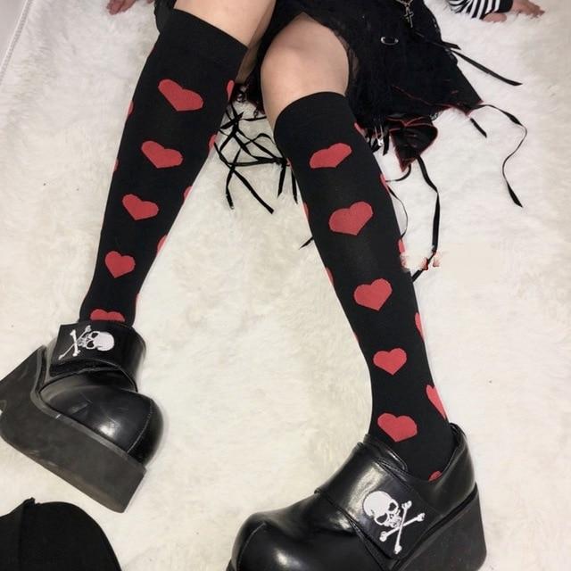 Kawaii Hearts Lolita Stockings (3 colors) Stockings Tokyo Dreams Red/Black One Size 