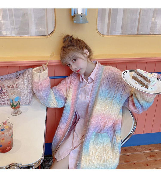 Rainbow Knitted Oversized Cardigan - Tokyo Dreams