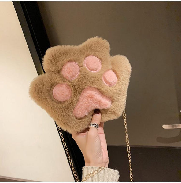 Bear Paw Plush Mini Purse (Brown, Grey, White) Purse Tokyo Dreams 