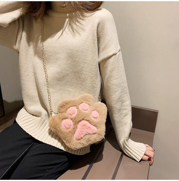 Bear Paw Plush Mini Purse (Brown, Grey, White) Purse Tokyo Dreams 