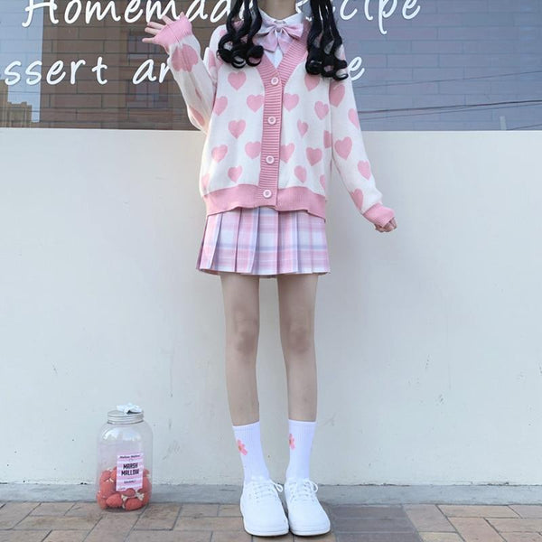 Kawaii Hearts Cardigan (White, Pink) Cardigan Tokyo Dreams 