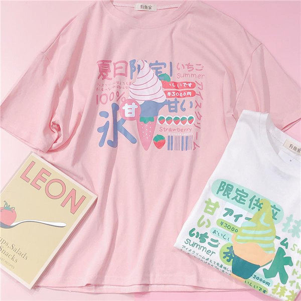 Harajuku Ice Cream Kawaii Tee (Pink, White) T-Shirt Tokyo Dreams Pink XL 