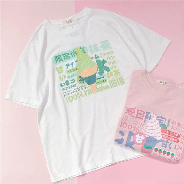Harajuku Ice Cream Kawaii Tee (Pink, White) T-Shirt Tokyo Dreams White L 