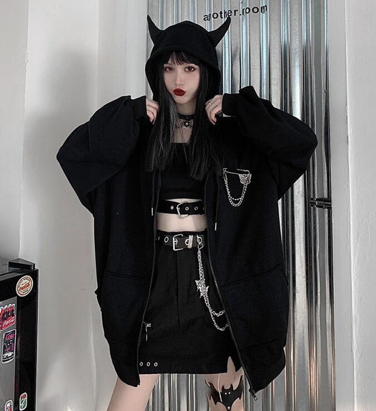 Gothic Girl Devil Horn Harajuku Hoodie - Tokyo Dreams