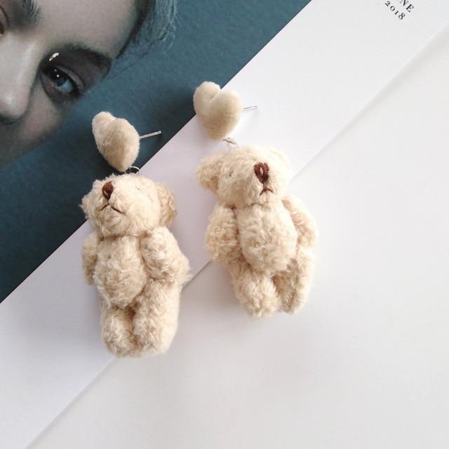 Fluffy Bear Kawaii Earrings (Cream, Brown, Pink) - Tokyo Dreams
