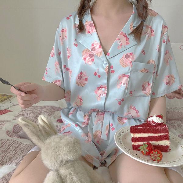 Cartoon Cupcake Kawaii Bear Pajamas (Blue, Pink) - Tokyo Dreams