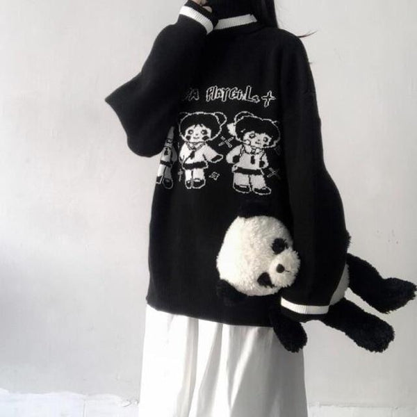 Cartoon Doll Harajuku Turtleneck (Black, White) Turtleneck Tokyo Dreams XL Black 