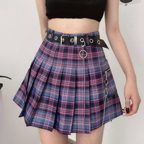 Harajuku Girl Pleated Plaid Skirt (Blue, Pink, Black, Purple, Grey) - Tokyo Dreams