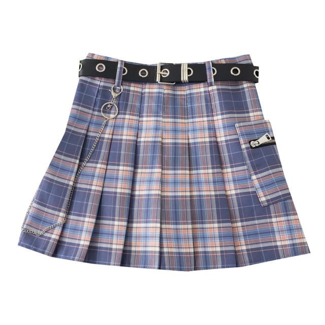 Harajuku Girl Pleated Plaid Skirt (Blue, Pink, Black, Purple, Grey) - Tokyo Dreams