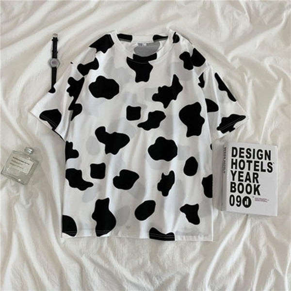 Cow Print Harajuku Tee T-Shirt Tokyo Dreams White L 
