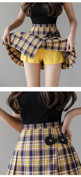 Preppy Plaid Buckled Pleated Skirt Skirt Tokyo Dreams 