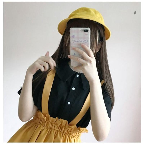 Mori Girl Japanese Suspender Skirt (Black, Yellow) Skirt Tokyo Dreams 