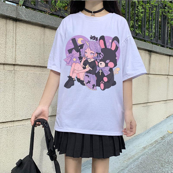 Anime Goth Graphic Tee (Pink, White, Black) T-Shirt Tokyo Dreams 
