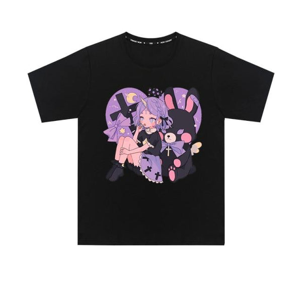 Anime Goth Graphic Tee (Pink, White, Black) T-Shirt Tokyo Dreams Black 3XL 