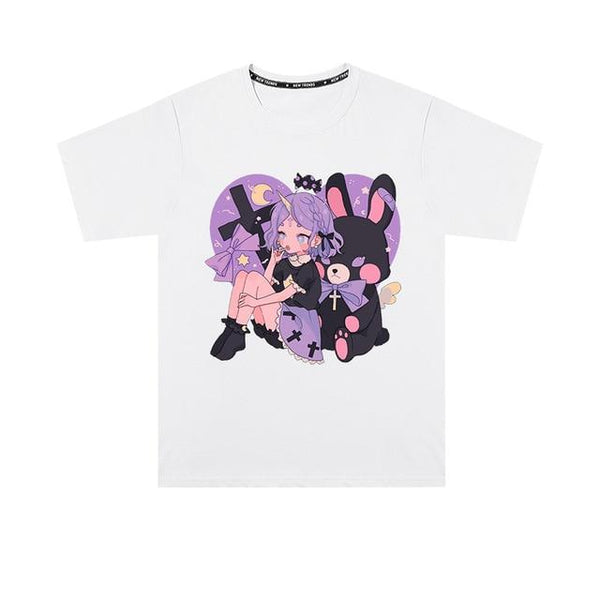 Anime Goth Graphic Tee (Pink, White, Black) T-Shirt Tokyo Dreams White L 