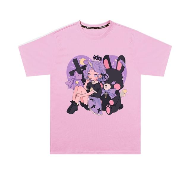 Anime Goth Graphic Tee (Pink, White, Black) T-Shirt Tokyo Dreams Pink XXL 