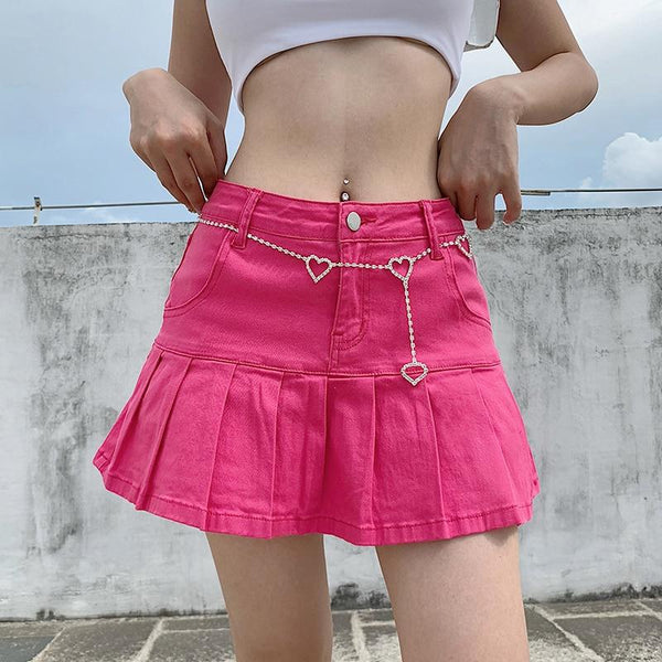 Retro Pleated Kawaii Skirt (Pink, Blue) Skirt Tokyo Dreams 